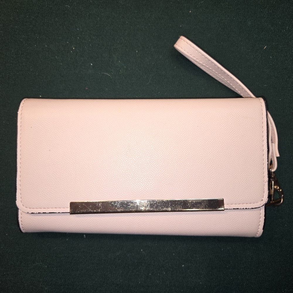 Baby pink clutch wristlet wallet